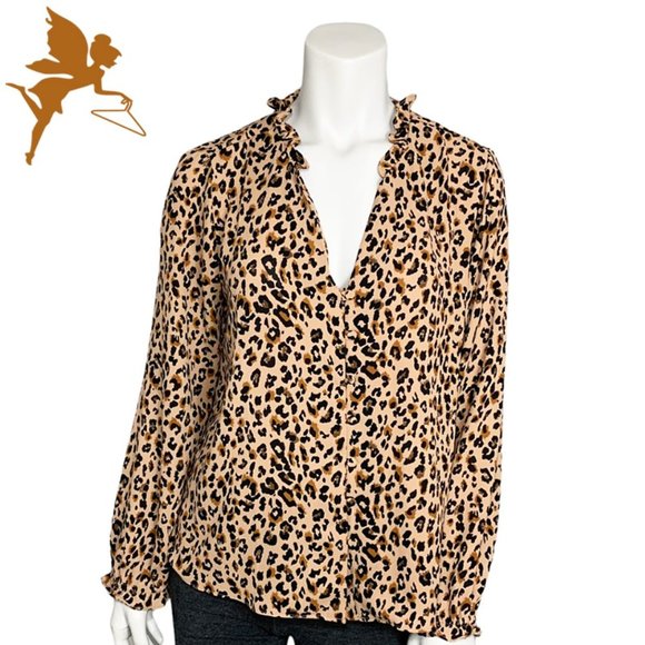 NWT J.CREW Printed Leopard Ruffleneck Top - Picture 2 of 6